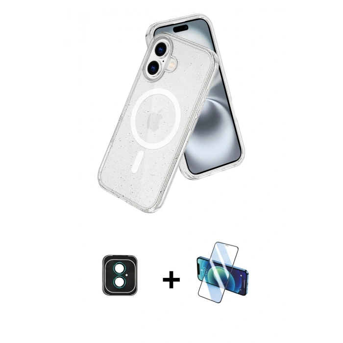 MARSİLYAN™- iPhone 16 Kılıf Nova Asil Prime - Siyah 3D Antistatik Seramik Nano Ekran Koruyucu + PVD Metal Kamera Lens - YL