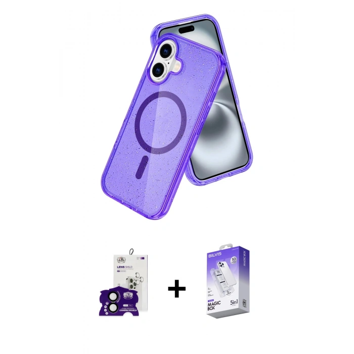 MARSİLYAN™- iPhone 16 Kılıf Nova Asil Prime - Siyah Bilvis 5in1 3D Magic Cam Ekran Koruyucu + Bilvis Titan Kamera Lens - SH