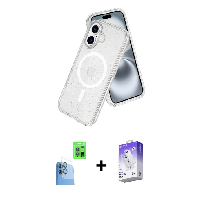 MARSİLYAN™- iPhone 16 Kılıf Nova Asil Prime - Siyah Bilvis 5in1 3D Magic Cam Ekran Koruyucu + Raze Metal Kamera Lens - LT