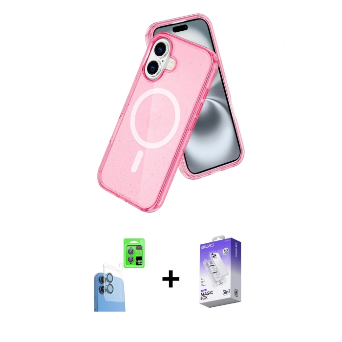MARSİLYAN™- iPhone 16 Kılıf Nova Asil Prime - Siyah Bilvis 5in1 3D Magic Cam Ekran Koruyucu + Raze Metal Kamera Lens - LT