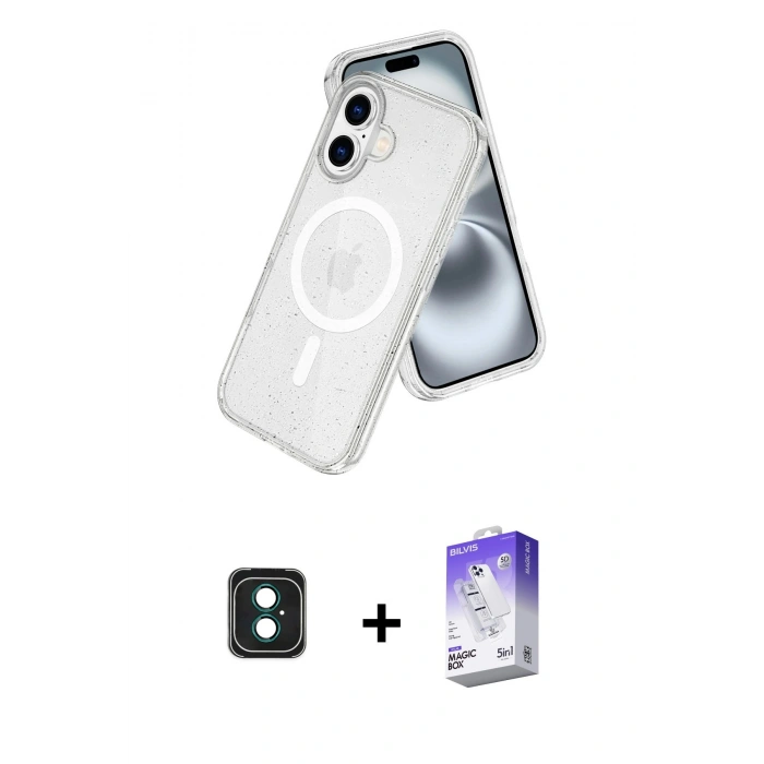 MARSİLYAN™- iPhone 16 Kılıf Nova Asil Prime - Siyah Bilvis 5in1 3D Magic Cam Ekran Koruyucu + PVD Metal Kamera Lens - YL