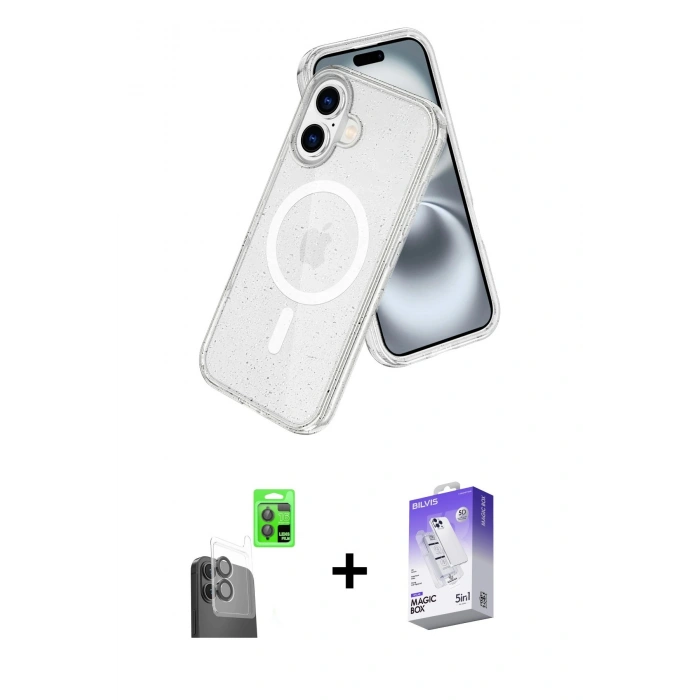 MARSİLYAN™- iPhone 16 Kılıf Nova Asil Prime - Siyah Bilvis 5in1 3D Magic Cam Ekran Koruyucu + Raze Metal Kamera Lens - SH