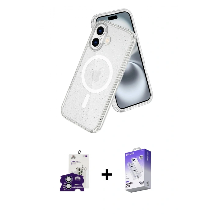 MARSİLYAN™- iPhone 16 Kılıf Nova Asil Prime - Siyah Bilvis 5in1 3D Magic Cam Ekran Koruyucu + Yeşil Bilvis Titan Kamera Lens