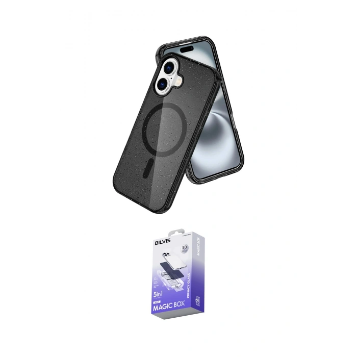 MARSİLYAN™- iPhone 16 Kılıf Nova Asil Prime - Siyah Bilvis 5in1 5D Magic Hayalet Cam Ekran Koruyucu