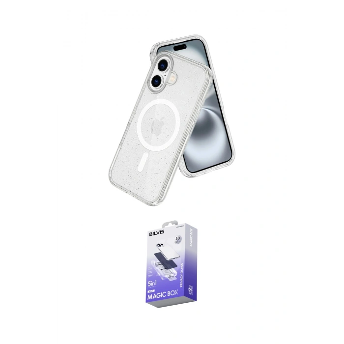 MARSİLYAN™- iPhone 16 Kılıf Nova Asil Prime - Siyah Bilvis 5in1 5D Magic Hayalet Cam Ekran Koruyucu