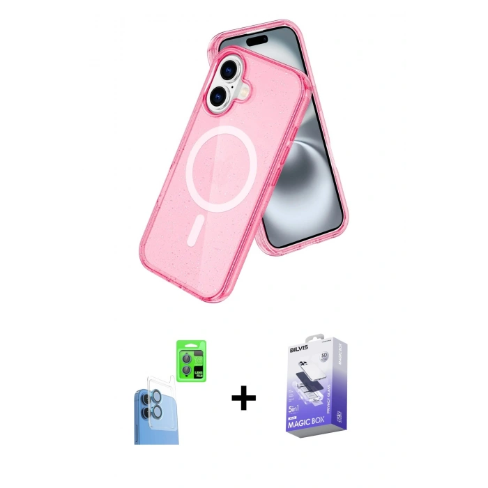 MARSİLYAN™- iPhone 16 Kılıf Nova Asil Prime - Siyah Bilvis 5in1 5D Magic Hayalet Cam Ekran Koruyucu + Raze Metal Kamera Lens - LT
