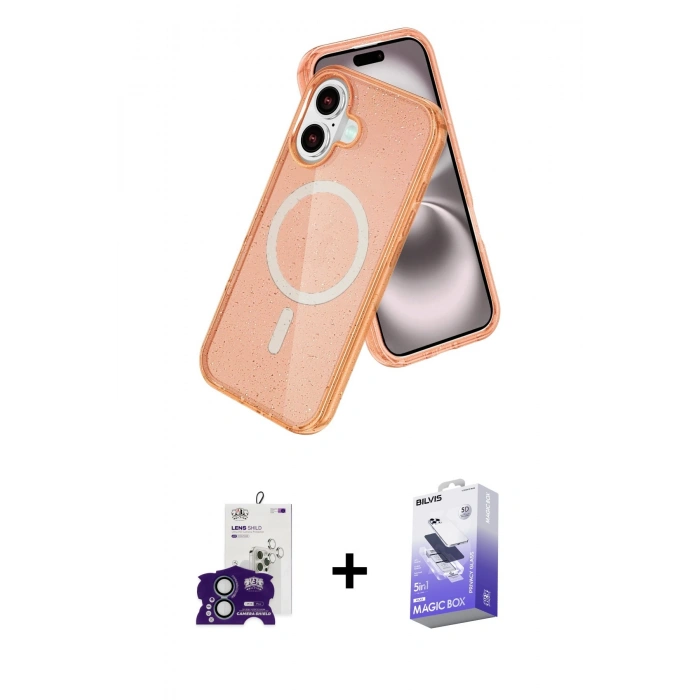 MARSİLYAN™- iPhone 16 Kılıf Nova Asil Prime - Siyah Bilvis 5in1 5D Magic Hayalet Cam Ekran Koruyucu + Bilvis Titan Kamera Lens - YL