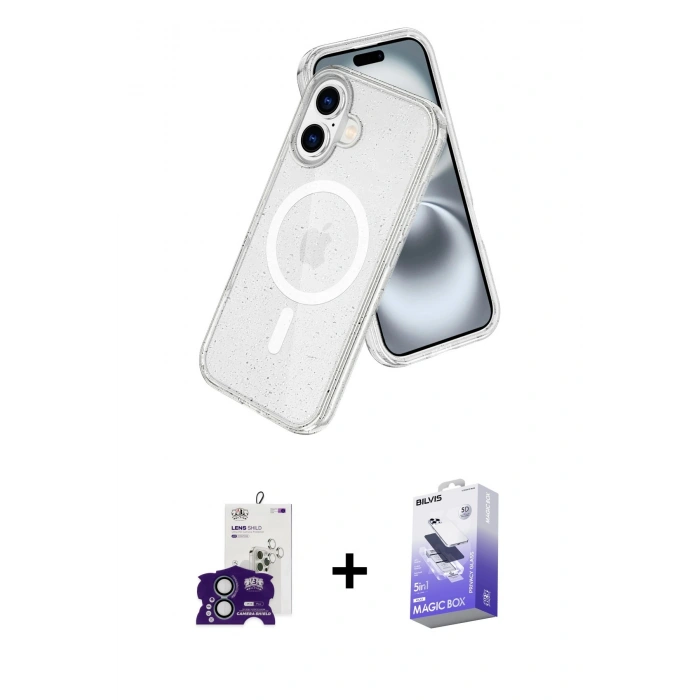 MARSİLYAN™- iPhone 16 Kılıf Nova Asil Prime - Siyah Bilvis 5in1 5D Magic Hayalet Cam Ekran Koruyucu + Bilvis Titan Kamera Lens - YL