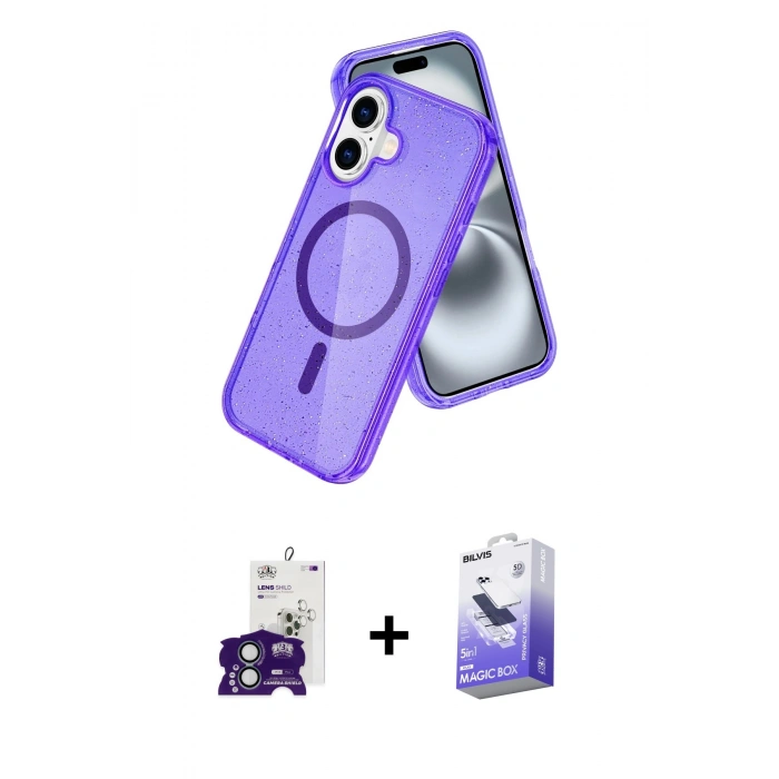 MARSİLYAN™- iPhone 16 Kılıf Nova Asil Prime - Siyah Bilvis 5in1 5D Magic Hayalet Cam Ekran Koruyucu + Bilvis Titan Kamera Lens - YL