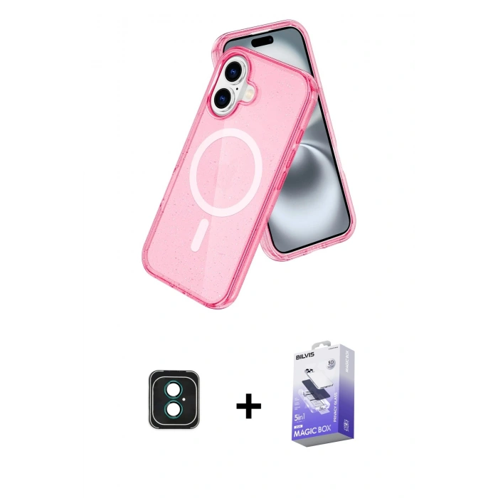 MARSİLYAN™- iPhone 16 Kılıf Nova Asil Prime - Siyah Bilvis 5in1 5D Magic Hayalet Cam Ekran Koruyucu + PVD Metal Kamera Lens - YL