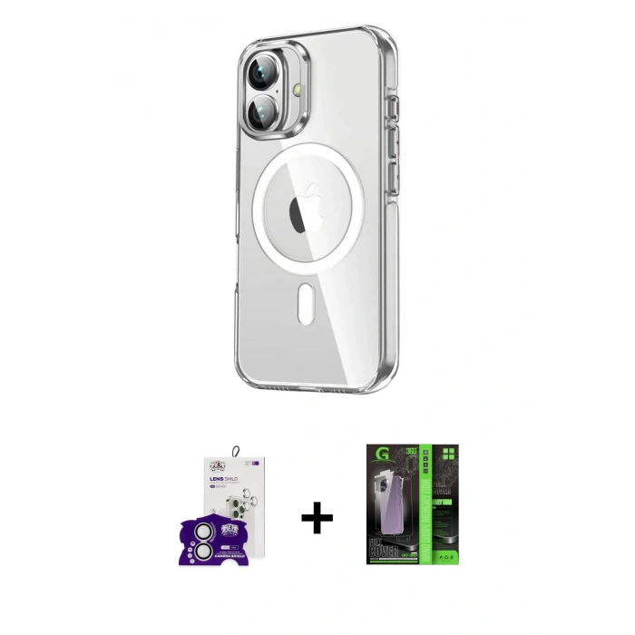 MARSİLYAN™- iPhone 16 Kılıf Nova Doku - Şeffaf 360 Full Body Arka Koruyucu + Bilvis Titan Kamera Lens - GS
