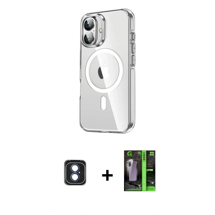 MARSİLYAN™- iPhone 16 Kılıf Nova Doku - Şeffaf 360 Full Body Arka Koruyucu + PVD Metal Kamera Lens - MI