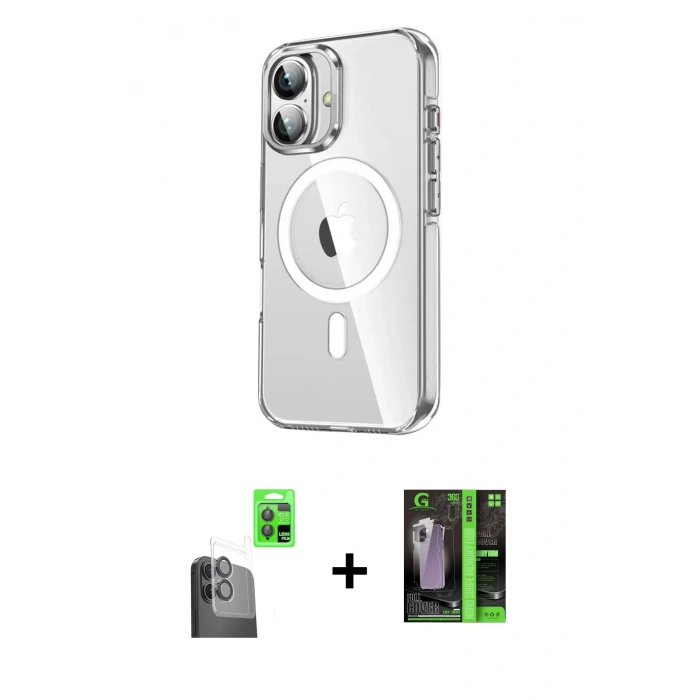 MARSİLYAN™- iPhone 16 Kılıf Nova Doku - Şeffaf 360 Full Body Arka Koruyucu + Raze Metal Kamera Lens - SH
