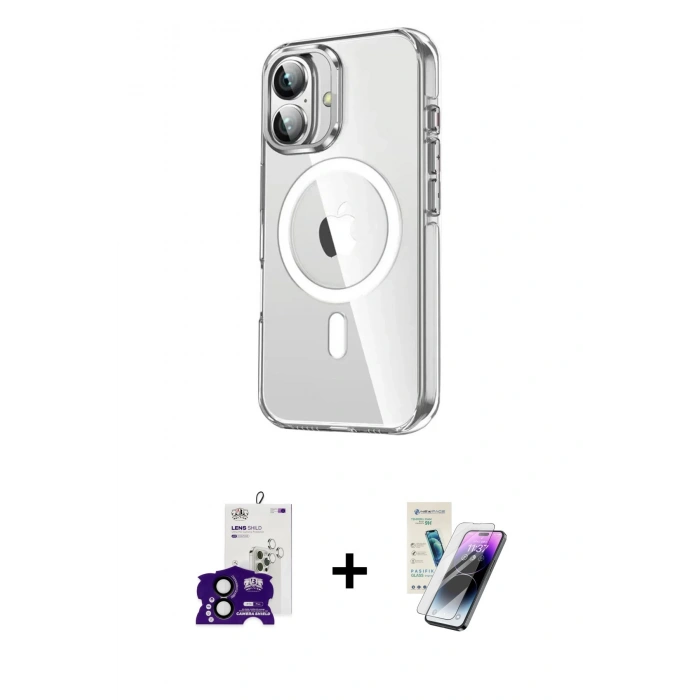 MARSİLYAN™- iPhone 16 Kılıf Nova Doku - Şeffaf Pasifik Cam Ekran Koruyucu + Bilvis Titan Kamera Lens - SH