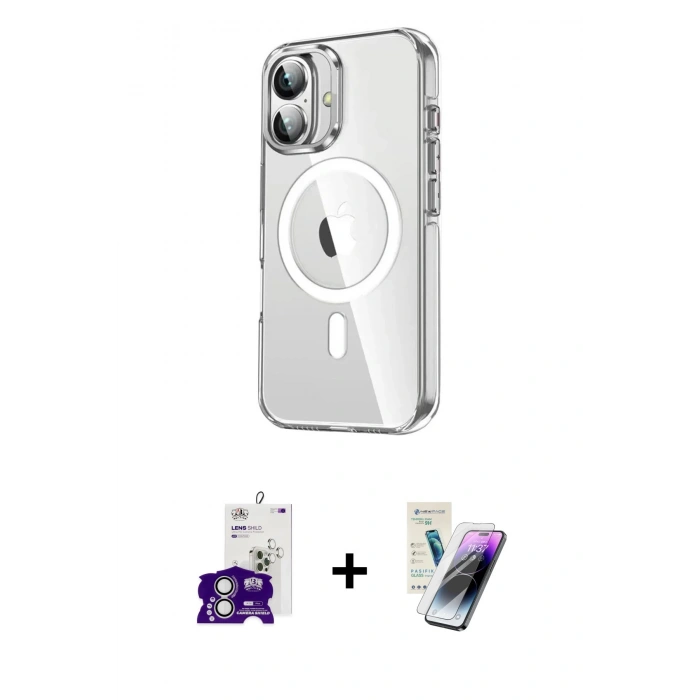 MARSİLYAN™- iPhone 16 Kılıf Nova Doku - Şeffaf Pasifik Cam Ekran Koruyucu + Bilvis Titan Kamera Lens - GS