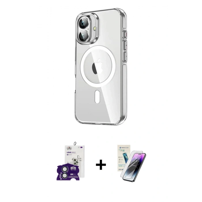 MARSİLYAN™- iPhone 16 Kılıf Nova Doku - Şeffaf Pasifik Cam Ekran Koruyucu + Bilvis Titan Kamera Lens - YL