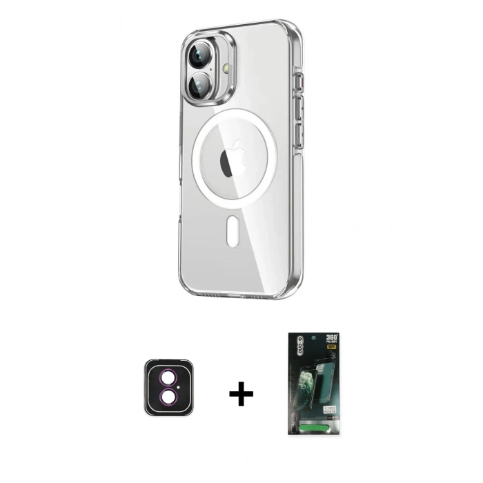 MARSİLYAN™- iPhone 16 Kılıf Nova Doku - Siyah 360 Mat Full Body Arka Koruyucu + PVD Metal Kamera Lens - PE