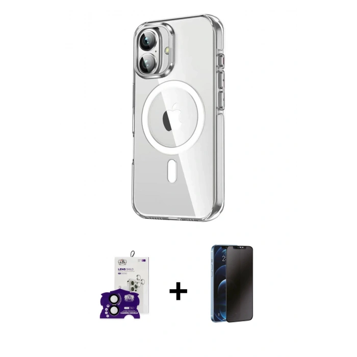 MARSİLYAN™- iPhone 16 Kılıf Nova Doku - Siyah 3D Antistatik Hayalet Cam Ekran Koruyucu + Bilvis Titan Kamera Lens - SH