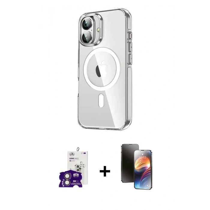 MARSİLYAN™- iPhone 16 Kılıf Nova Doku - Siyah 3D Antistatik Mat Seramik Nano Ekran Koruyucu + Pembe Bilvis Titan Kamera Lens