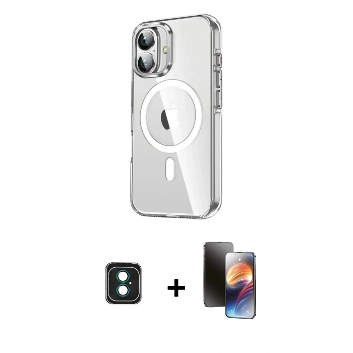 MARSİLYAN™- iPhone 16 Kılıf Nova Doku - Siyah 3D Antistatik Mat Seramik Nano Ekran Koruyucu + PVD Metal Kamera Lens - YL