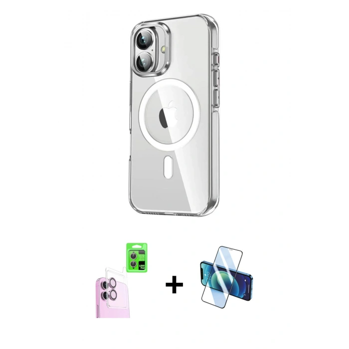 MARSİLYAN™- iPhone 16 Kılıf Nova Doku - Siyah 3D Antistatik Seramik Nano Ekran Koruyucu + Raze Metal Kamera Lens - PE