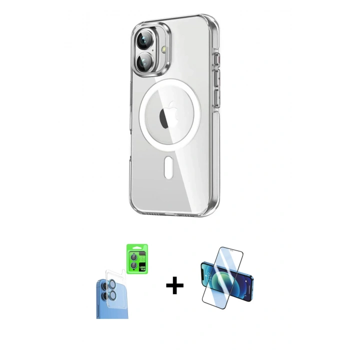 MARSİLYAN™- iPhone 16 Kılıf Nova Doku - Siyah 3D Antistatik Seramik Nano Ekran Koruyucu + Raze Metal Kamera Lens - LT