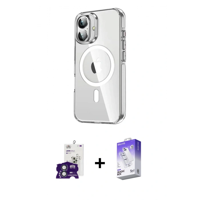 MARSİLYAN™- iPhone 16 Kılıf Nova Doku - Siyah Bilvis 5in1 3D Magic Cam Ekran Koruyucu + Bilvis Titan Kamera Lens - YL