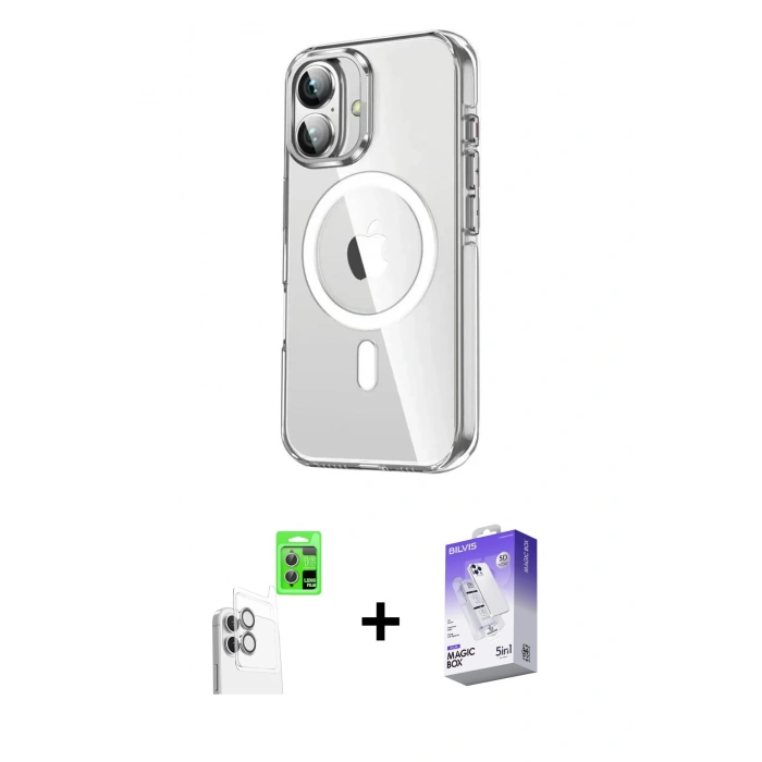 MARSİLYAN™- iPhone 16 Kılıf Nova Doku - Siyah Bilvis 5in1 3D Magic Cam Ekran Koruyucu + Raze Metal Kamera Lens - BZ