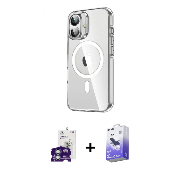 MARSİLYAN™- iPhone 16 Kılıf Nova Doku - Siyah Bilvis 5in1 5D Magic Hayalet Cam Ekran Koruyucu + Bilvis Titan Kamera Lens - YL
