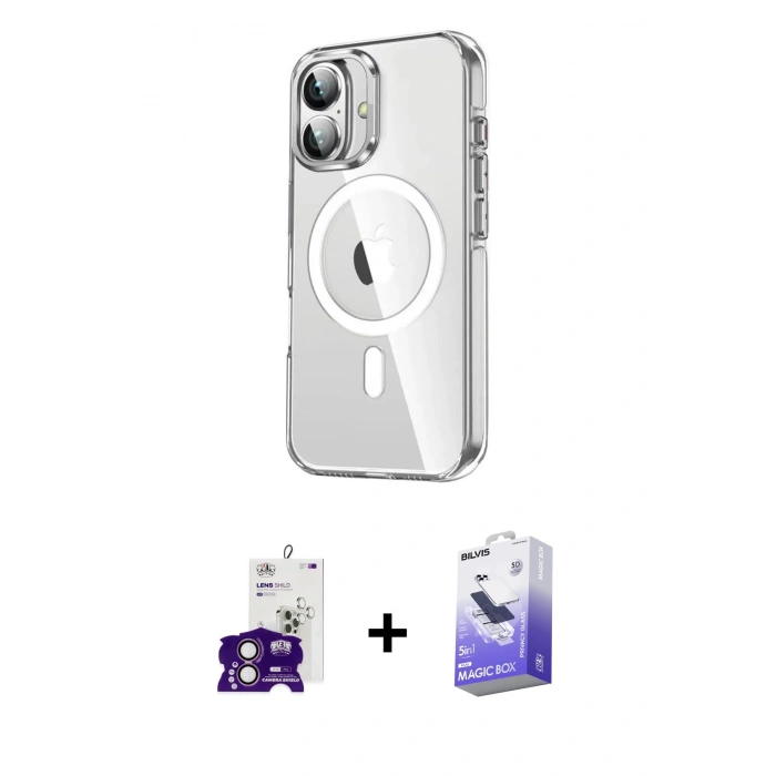 MARSİLYAN™- iPhone 16 Kılıf Nova Doku - Siyah Bilvis 5in1 5D Magic Hayalet Cam Ekran Koruyucu + Pembe Bilvis Titan Kamera Lens