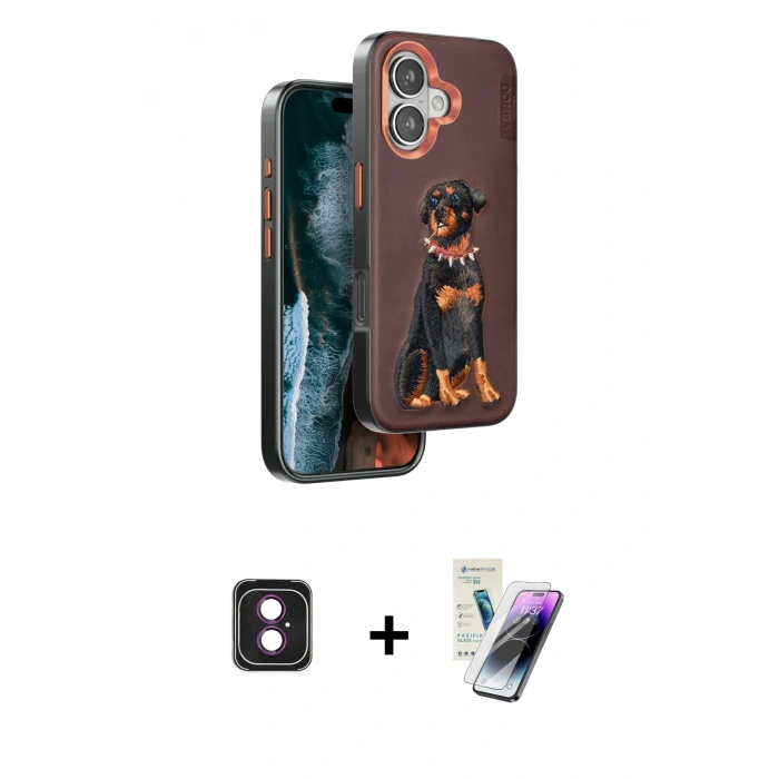 MARSİLYAN™- iPhone 16 Kılıf Nova Form Koleksiyonu - Şeffaf Pasifik Cam Ekran Koruyucu + PVD Metal Kamera Lens - PE