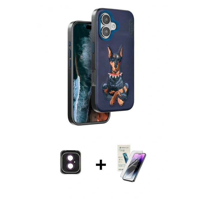 MARSİLYAN™- iPhone 16 Kılıf Nova Form Koleksiyonu - Şeffaf Pasifik Cam Ekran Koruyucu + PVD Metal Kamera Lens - PE