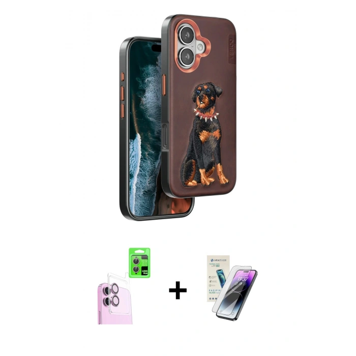 MARSİLYAN™- iPhone 16 Kılıf Nova Form Koleksiyonu - Şeffaf Pasifik Cam Ekran Koruyucu + Pembe Raze Metal Kamera Lens