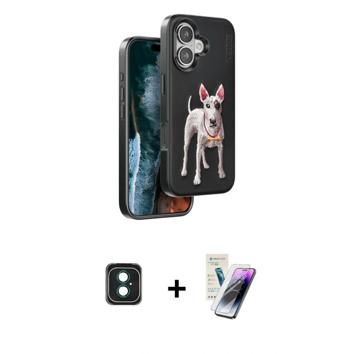 MARSİLYAN™- iPhone 16 Kılıf Nova Form Koleksiyonu - Şeffaf Pasifik Cam Ekran Koruyucu + PVD Metal Kamera Lens - YL