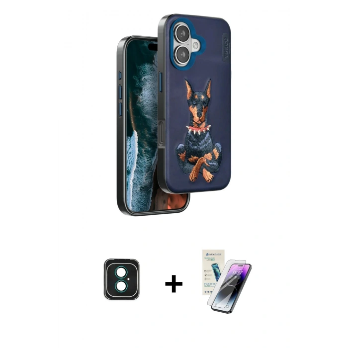 MARSİLYAN™- iPhone 16 Kılıf Nova Form Koleksiyonu - Şeffaf Pasifik Cam Ekran Koruyucu + PVD Metal Kamera Lens - YL