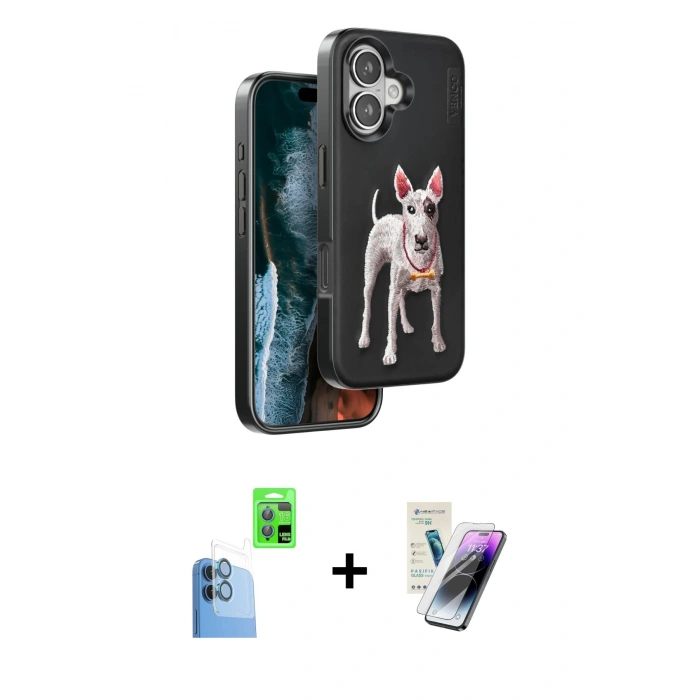 MARSİLYAN™- iPhone 16 Kılıf Nova Form Koleksiyonu - Şeffaf Pasifik Cam Ekran Koruyucu + Raze Metal Kamera Lens - LT