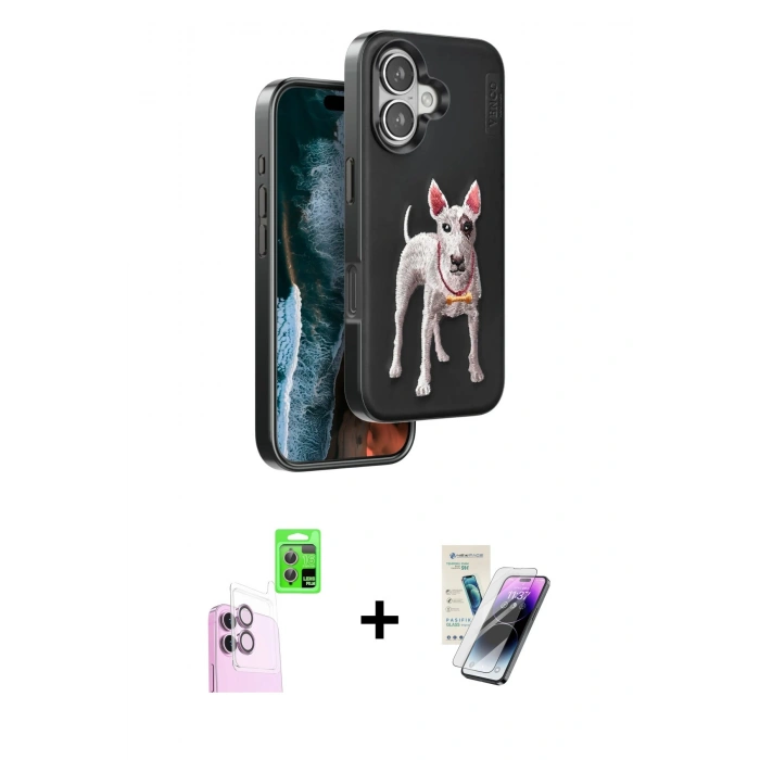 MARSİLYAN™- iPhone 16 Kılıf Nova Form Koleksiyonu - Şeffaf Pasifik Cam Ekran Koruyucu + Raze Metal Kamera Lens - PE