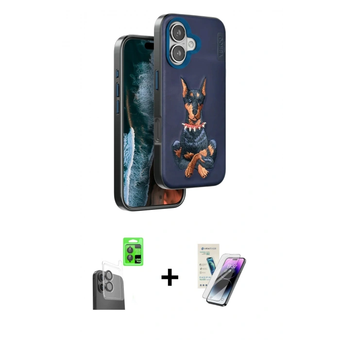 MARSİLYAN™- iPhone 16 Kılıf Nova Form Koleksiyonu - Şeffaf Pasifik Cam Ekran Koruyucu + Siyah Raze Metal Kamera Lens