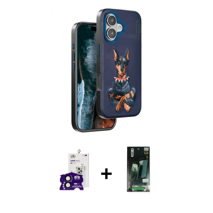 MARSİLYAN™- iPhone 16 Kılıf Nova Form Koleksiyonu - Siyah 360 Mat Full Body Arka Koruyucu + Bilvis Titan Kamera Lens - SH