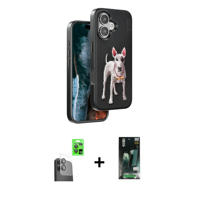 MARSİLYAN™- iPhone 16 Kılıf Nova Form Koleksiyonu - Siyah 360 Mat Full Body Arka Koruyucu + Siyah Raze Metal Kamera Lens