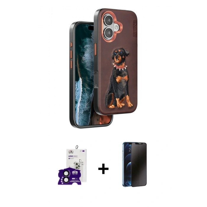 MARSİLYAN™- iPhone 16 Kılıf Nova Form Koleksiyonu - Siyah 3D Antistatik Hayalet Cam Ekran Koruyucu + Bilvis Titan Kamera Lens - SH