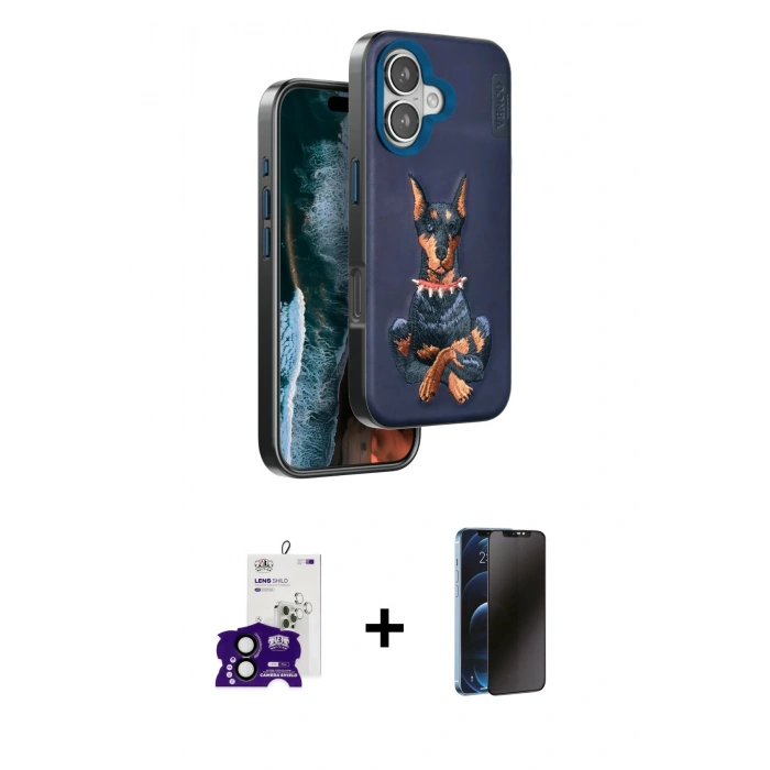 MARSİLYAN™- iPhone 16 Kılıf Nova Form Koleksiyonu - Siyah 3D Antistatik Hayalet Cam Ekran Koruyucu + Bilvis Titan Kamera Lens - SH