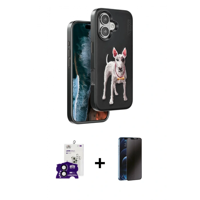 MARSİLYAN™- iPhone 16 Kılıf Nova Form Koleksiyonu - Siyah 3D Antistatik Hayalet Cam Ekran Koruyucu + Bilvis Titan Kamera Lens - SH