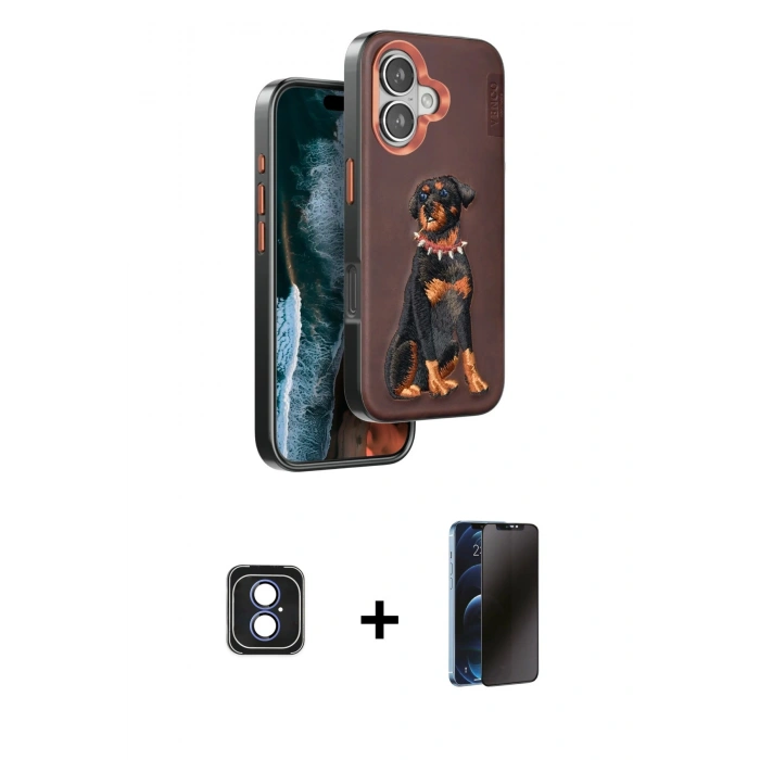 MARSİLYAN™- iPhone 16 Kılıf Nova Form Koleksiyonu - Siyah 3D Antistatik Hayalet Cam Ekran Koruyucu + PVD Metal Kamera Lens - MI