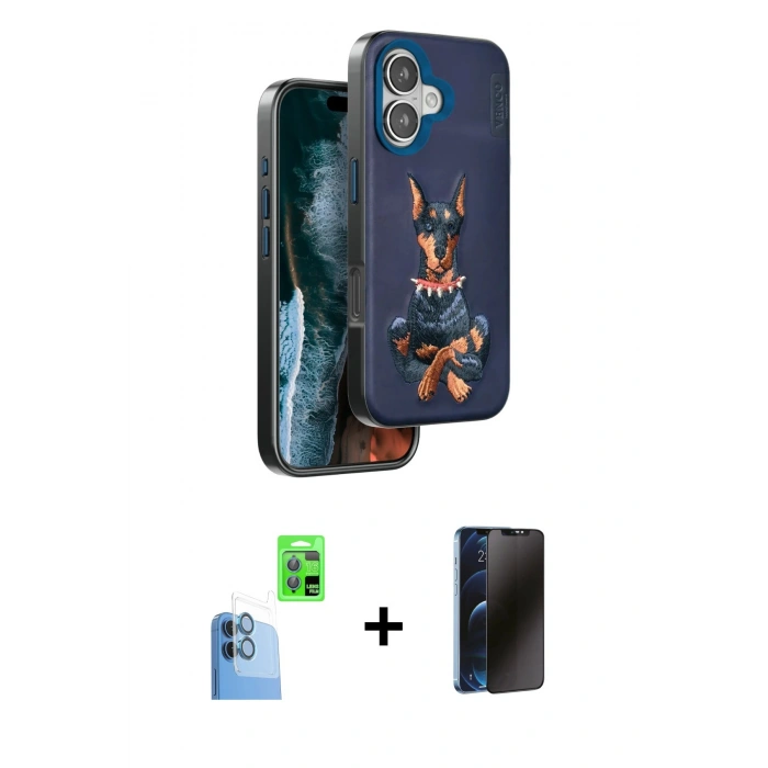 MARSİLYAN™- iPhone 16 Kılıf Nova Form Koleksiyonu - Siyah 3D Antistatik Hayalet Cam Ekran Koruyucu + Raze Metal Kamera Lens - LT