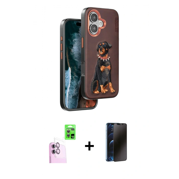 MARSİLYAN™- iPhone 16 Kılıf Nova Form Koleksiyonu - Siyah 3D Antistatik Hayalet Cam Ekran Koruyucu + Raze Metal Kamera Lens - PE