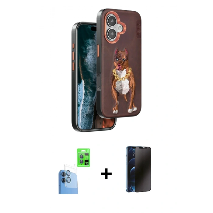 MARSİLYAN™- iPhone 16 Kılıf Nova Form Koleksiyonu - Siyah 3D Antistatik Hayalet Cam Ekran Koruyucu + Raze Metal Kamera Lens - LT
