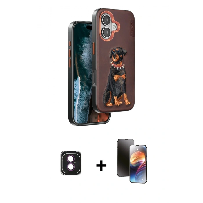 MARSİLYAN™- iPhone 16 Kılıf Nova Form Koleksiyonu - Siyah 3D Antistatik Mat Seramik Nano Ekran Koruyucu + PVD Metal Kamera Lens - PE