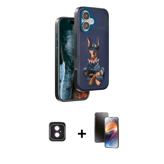 MARSİLYAN™- iPhone 16 Kılıf Nova Form Koleksiyonu - Siyah 3D Antistatik Mat Seramik Nano Ekran Koruyucu + PVD Metal Kamera Lens - PE