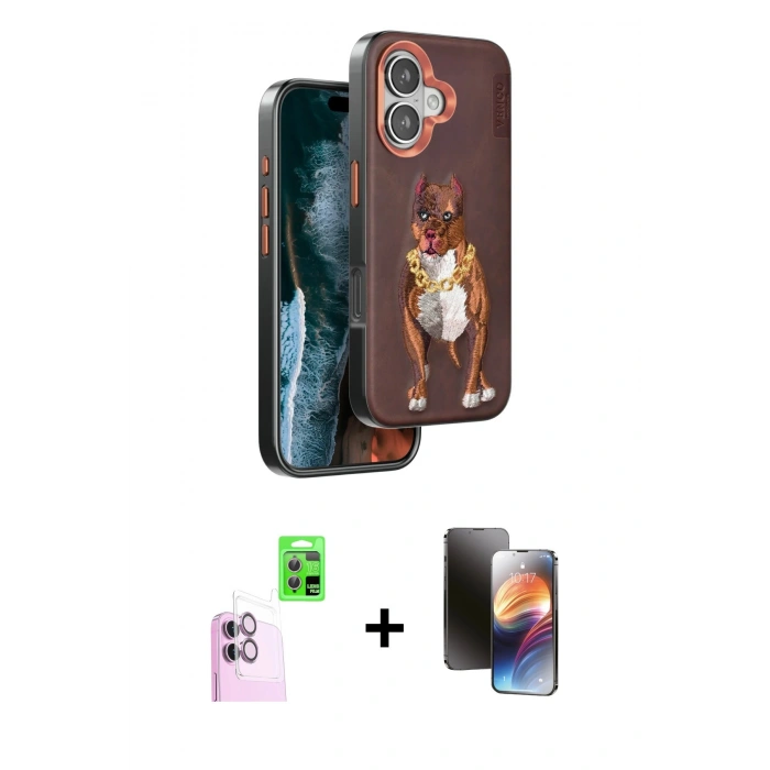 MARSİLYAN™- iPhone 16 Kılıf Nova Form Koleksiyonu - Siyah 3D Antistatik Mat Seramik Nano Ekran Koruyucu + Pembe Raze Metal Kamera Lens